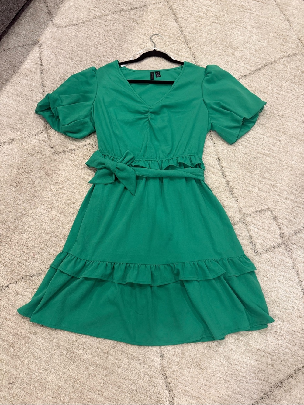 Nordstrom Emerald Green V-Neck Ruffle Midi Dress with Waist Tie Size Large